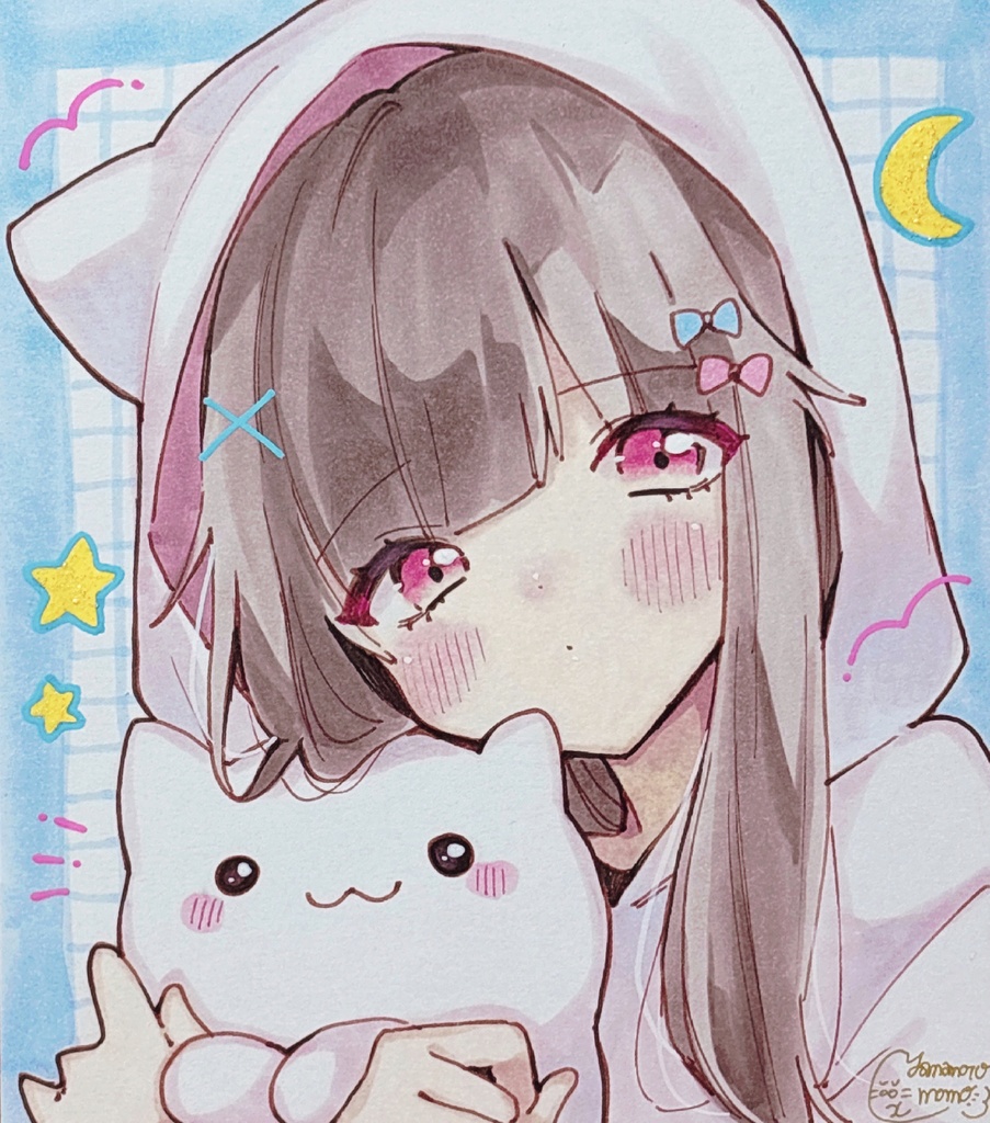 【ミニ色紙原画】きらきらねこちゃん