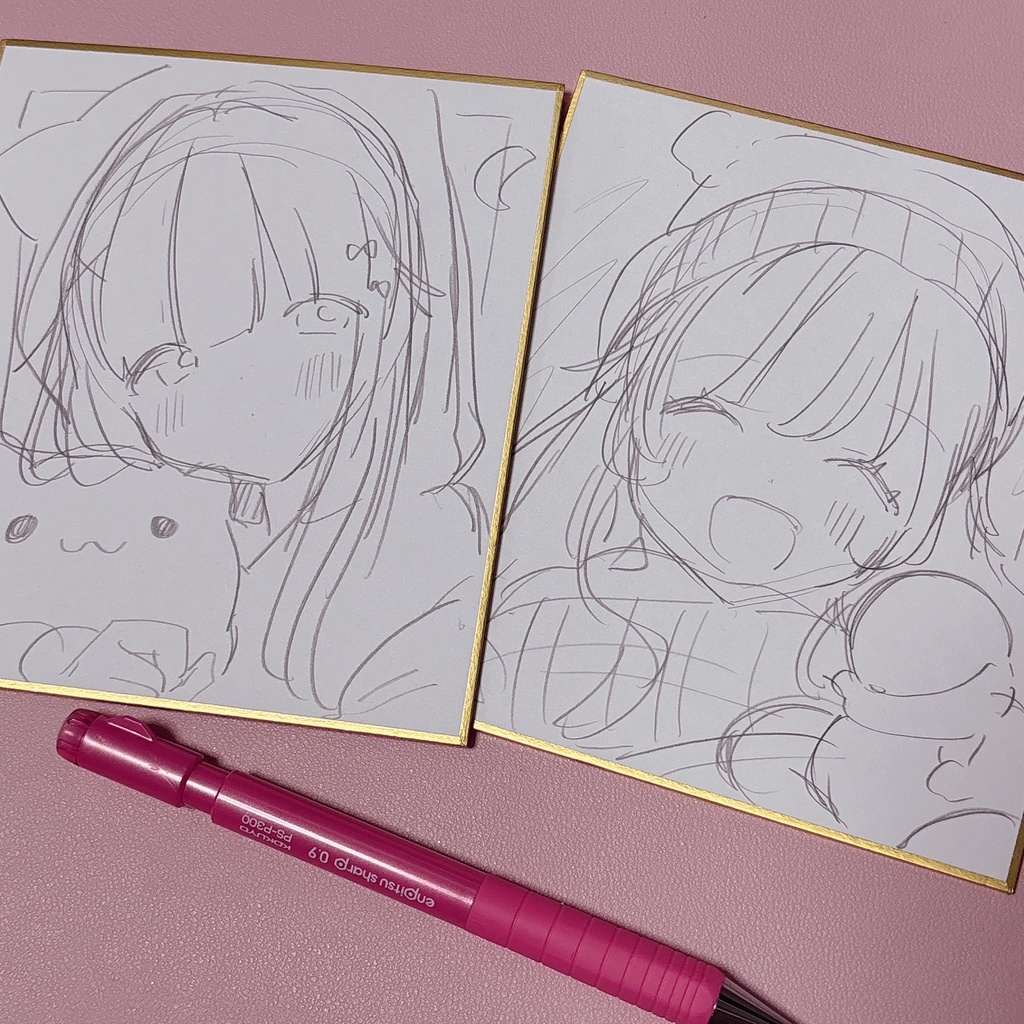 【ミニ色紙原画】きらきらねこちゃん