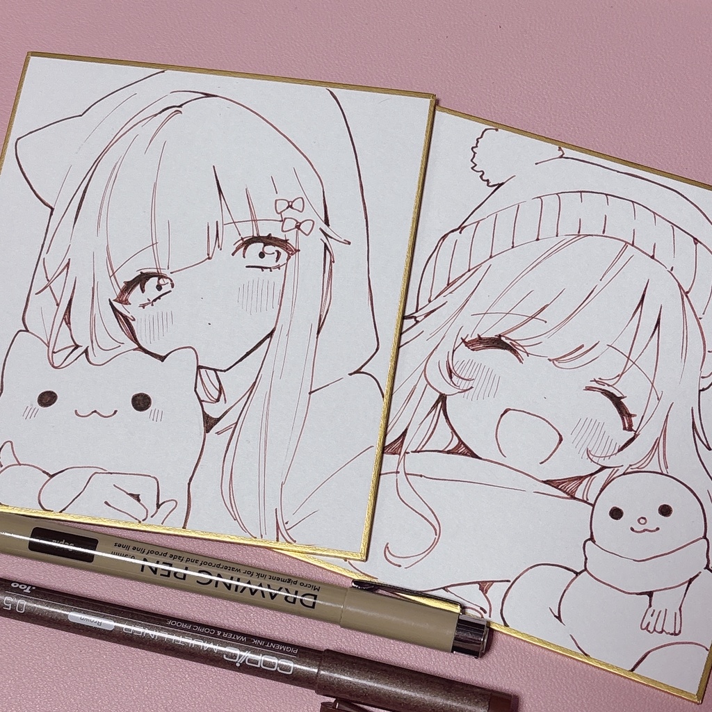 【ミニ色紙原画】きらきらねこちゃん