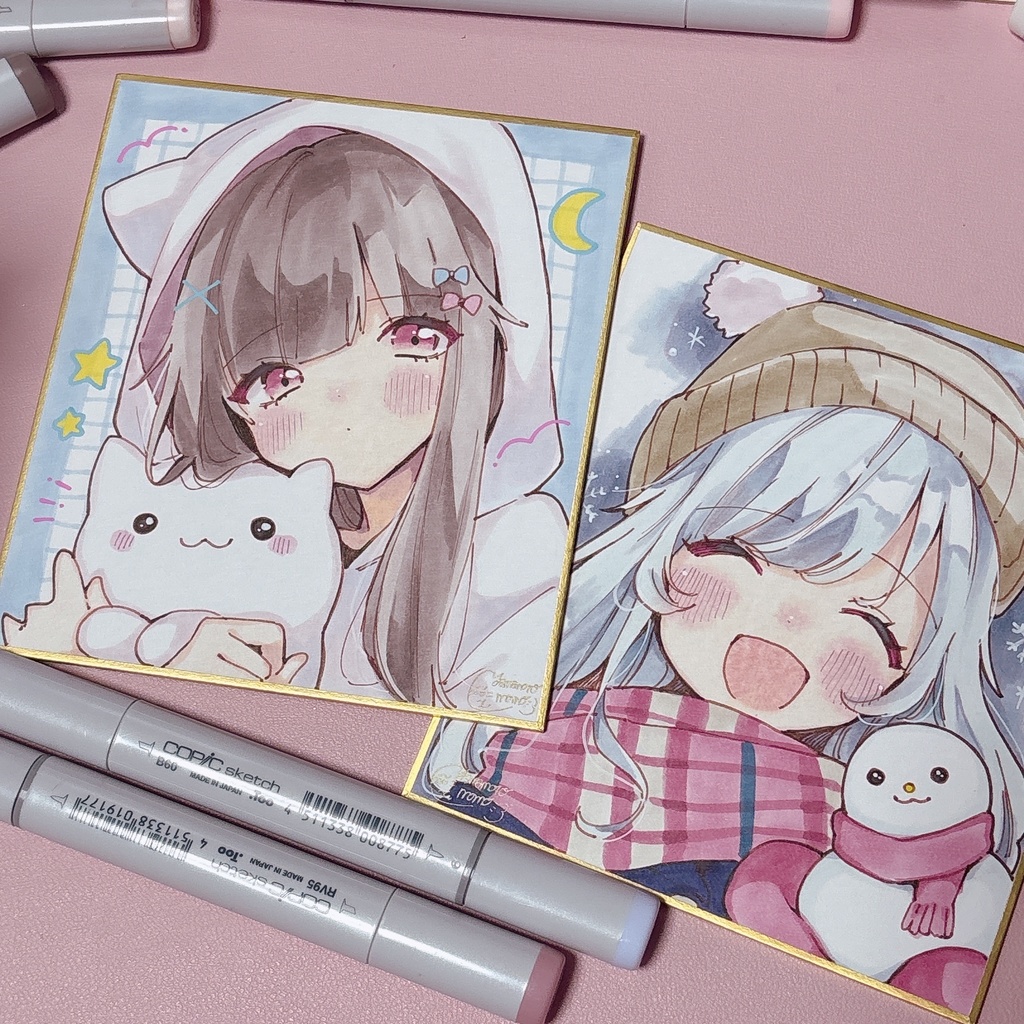 【ミニ色紙原画】きらきらねこちゃん