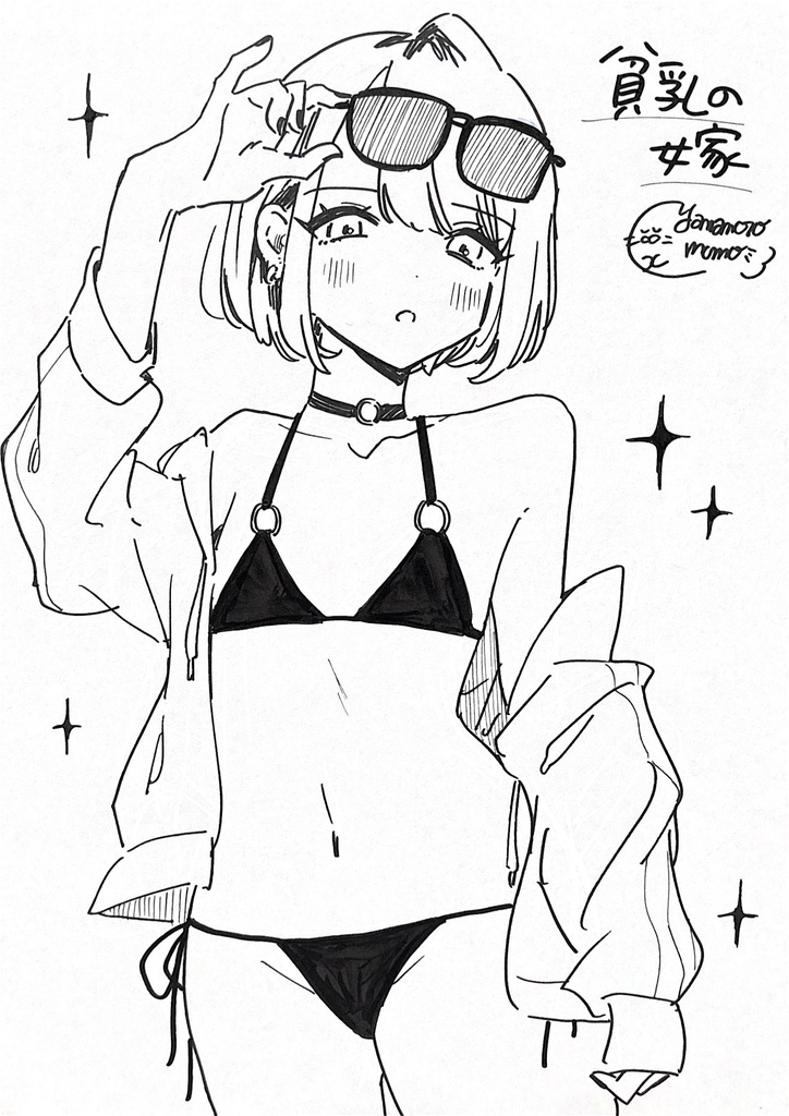 創作キャラ水着イラスト【A4色紙原画】