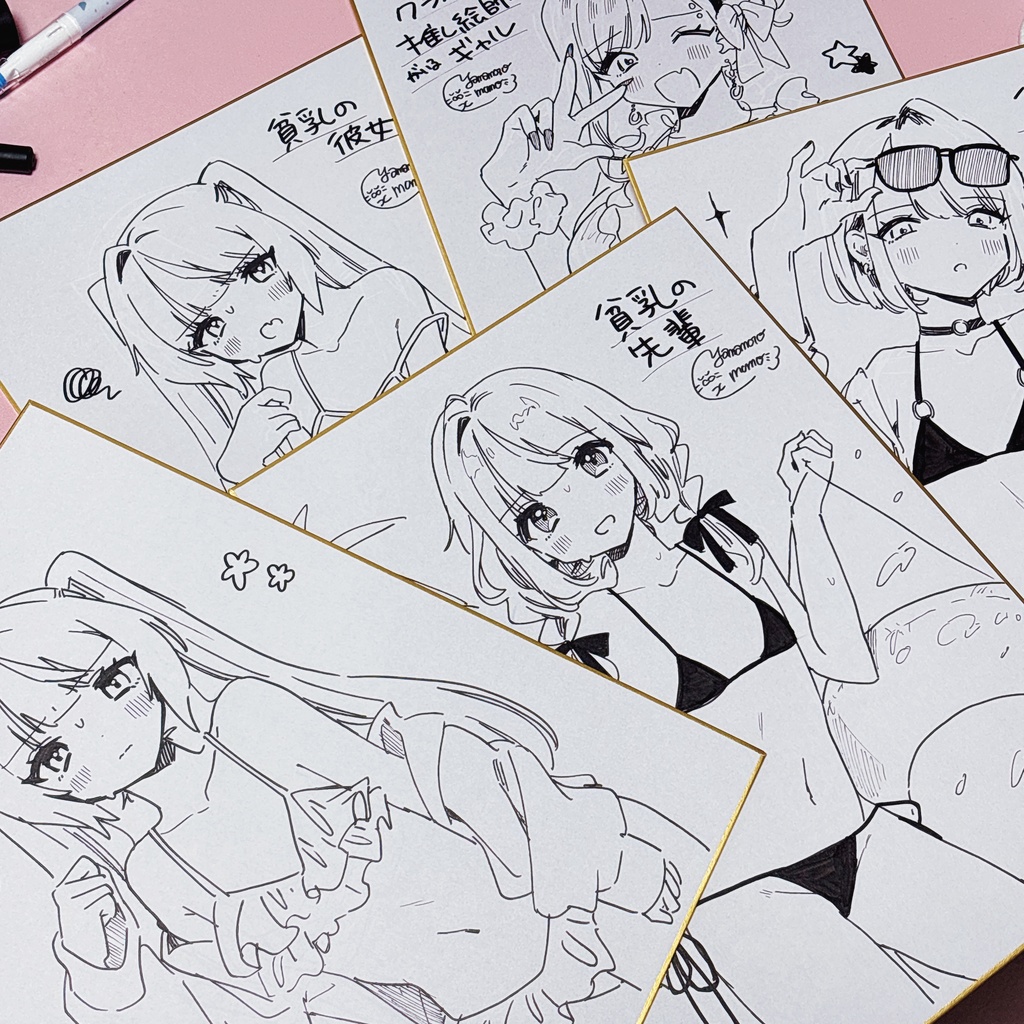 創作キャラ水着イラスト【A4色紙原画】