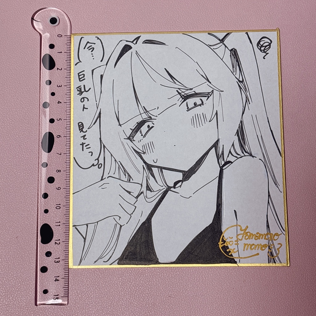貧乳ちゃん&ギャルちゃんイラスト【モノクロ直筆ミニ色紙】