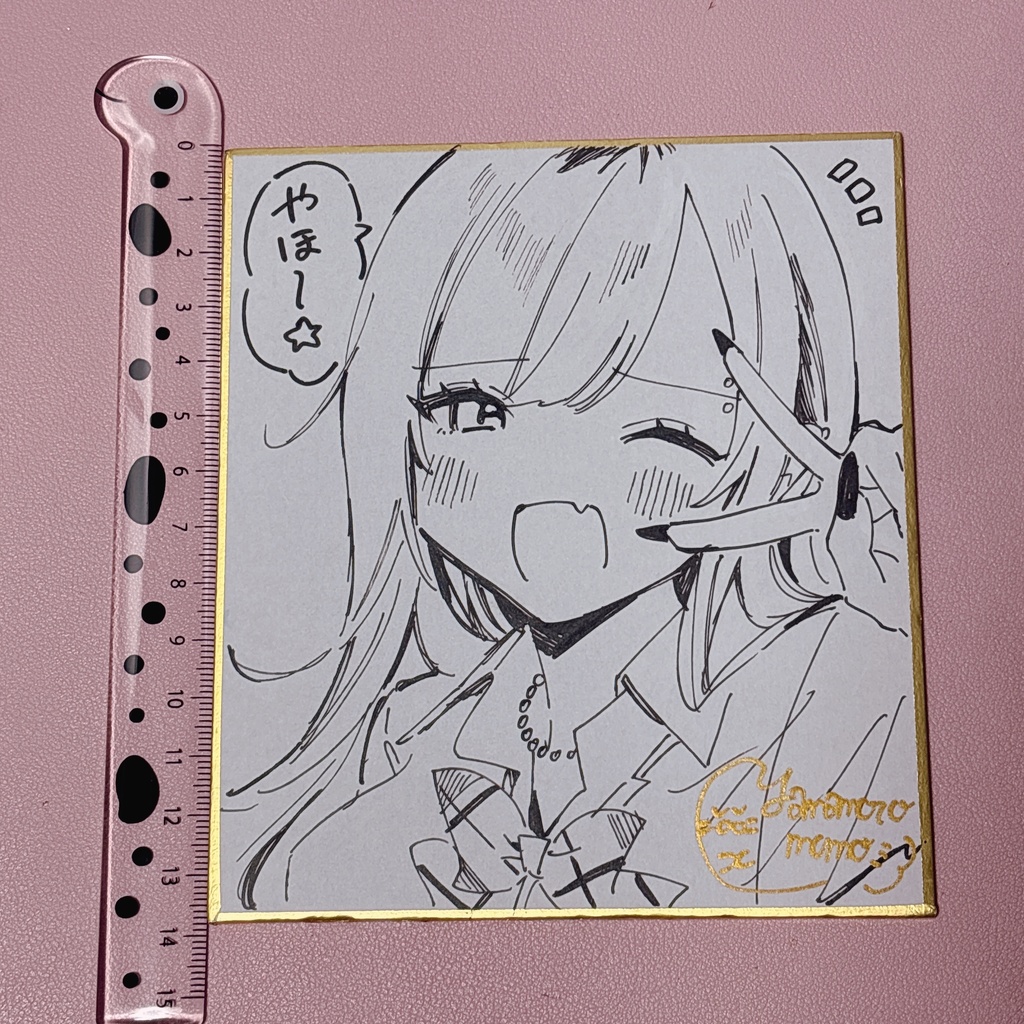 貧乳ちゃん&ギャルちゃんイラスト【モノクロ直筆ミニ色紙】
