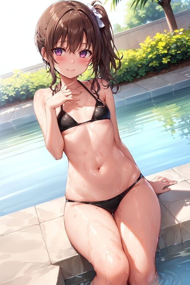 あやめ⑦ ポニーテールとプール AIイラスト