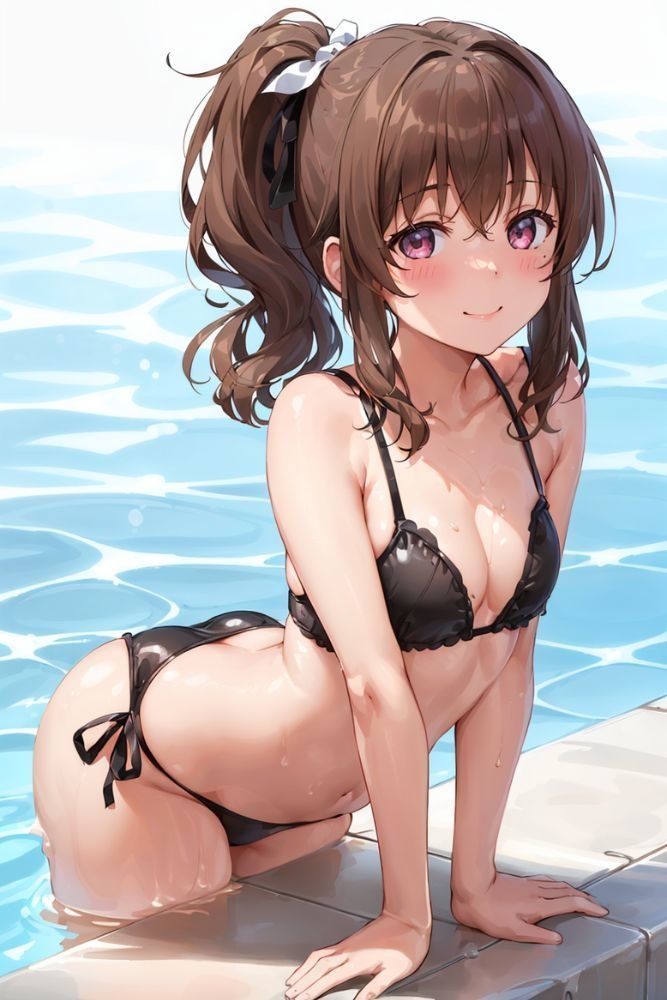 あやめ⑦ ポニーテールとプール AIイラスト