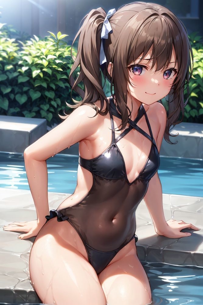 あやめ⑦ ポニーテールとプール AIイラスト