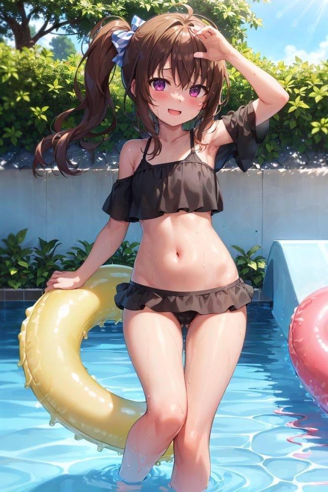 あやめ⑦ ポニーテールとプール AIイラスト