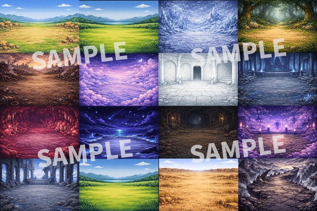 【1920×1280】GBA風ドット絵 戦闘背景66枚セット|商用利用OK