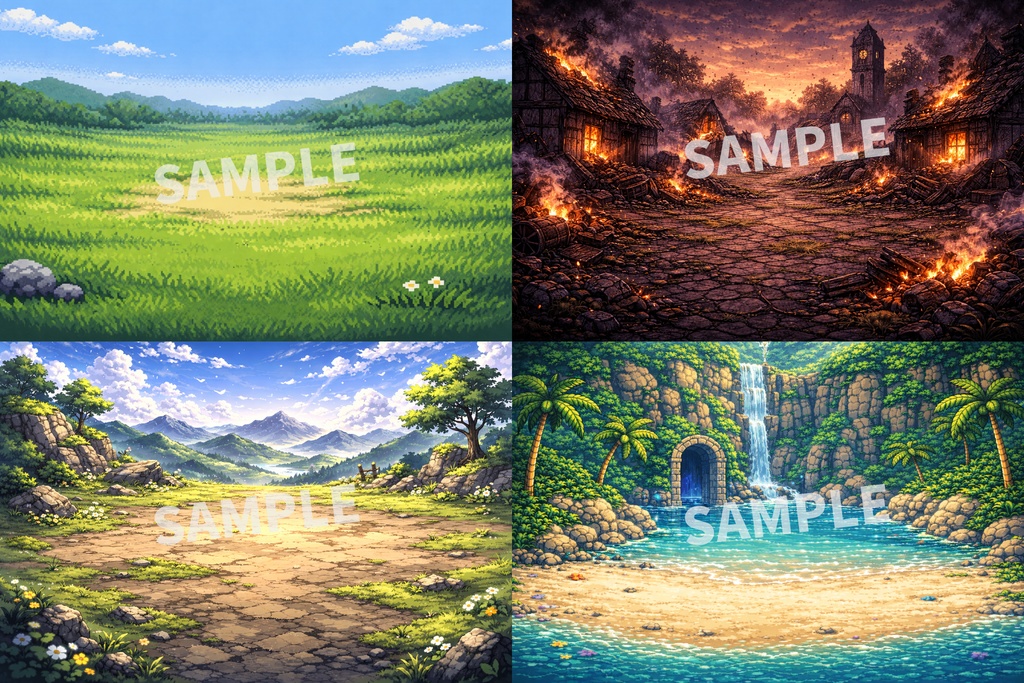 【1920×1280】GBA風ドット絵 戦闘背景66枚セット|商用利用OK