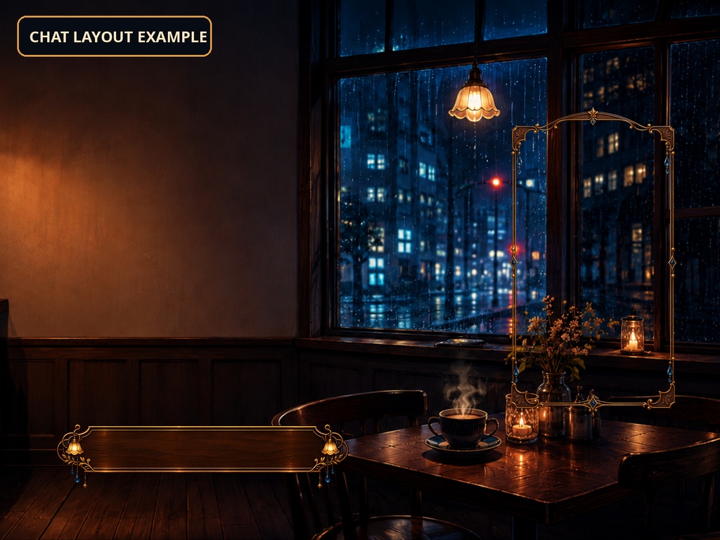 【配信画面・透過素材17点セット】雨夜の喫茶店|雑談・ゲーム・作業・待機画面