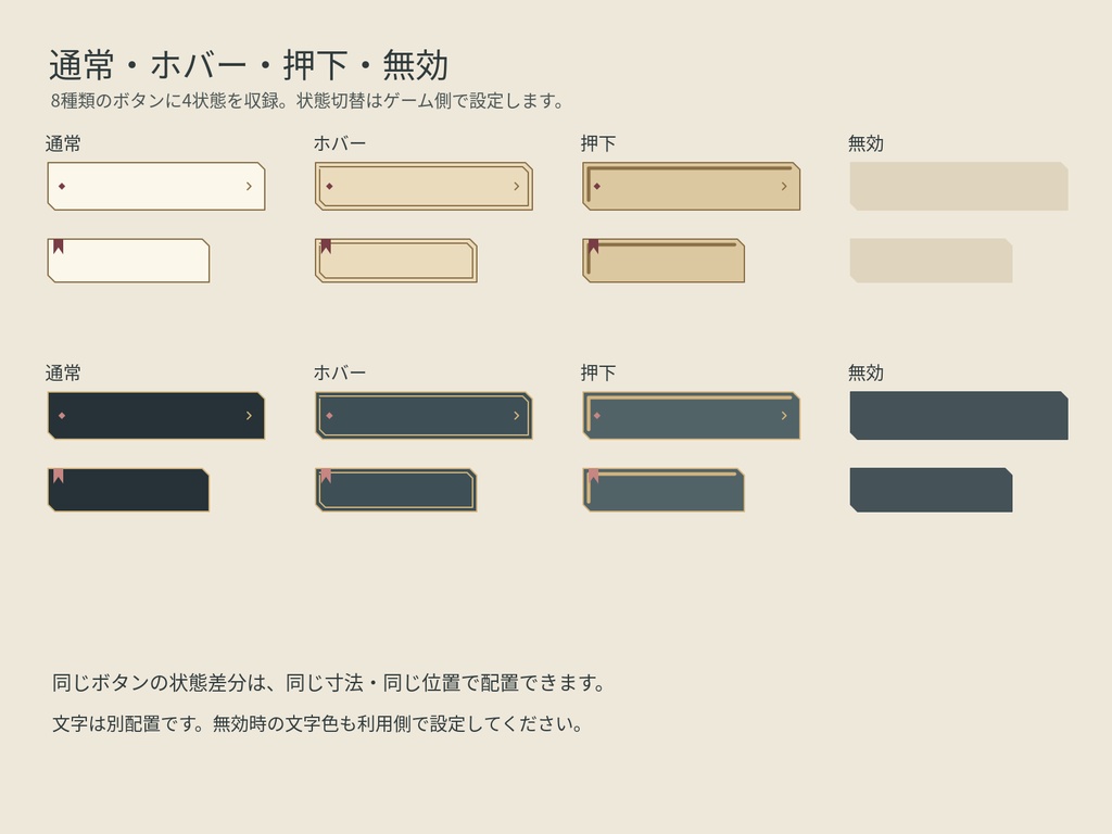 【無料版あり】静かな書斎|文字なしノベルゲームUI素材・2配色112PNG+SVG