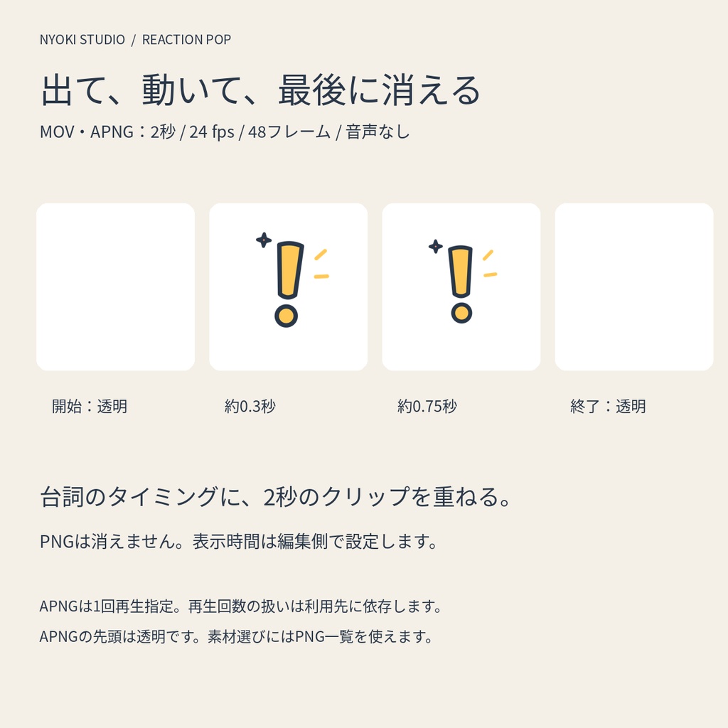 【無料版あり】動画用リアクション20種|2秒で消える透過MOV・APNG・PNG