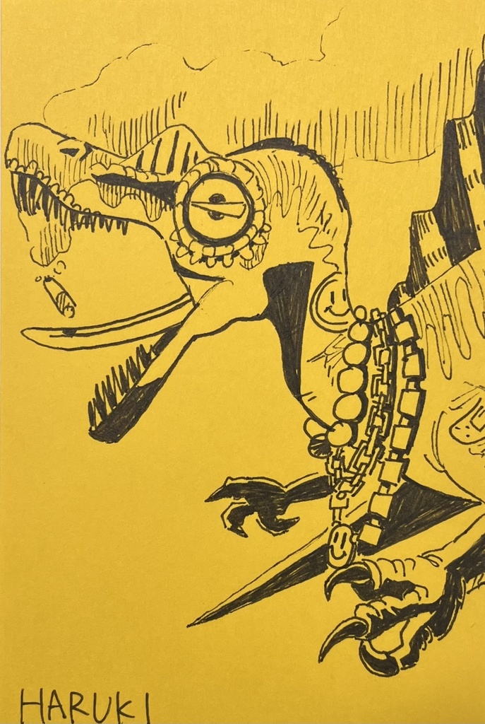 スピノサウルス アクリル画 原画 - 絵画/タペストリ