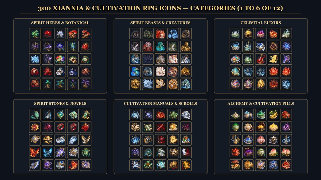 【ゲーム素材・300種】中華ファンタジー・仙侠・武侠 RPGアイコン素材集 / 300 Xianxia & Eastern Fantasy RPG Icons
