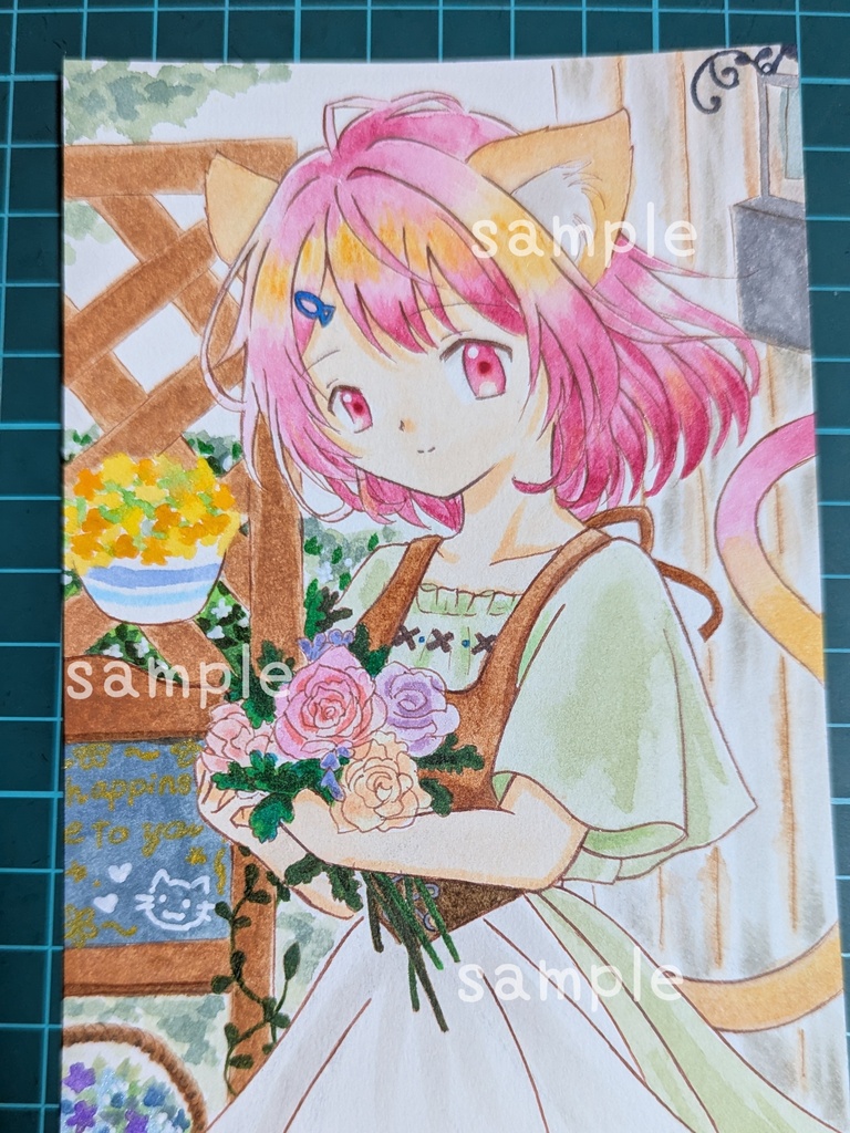 イラスト　原画　【猫のお花屋さん】