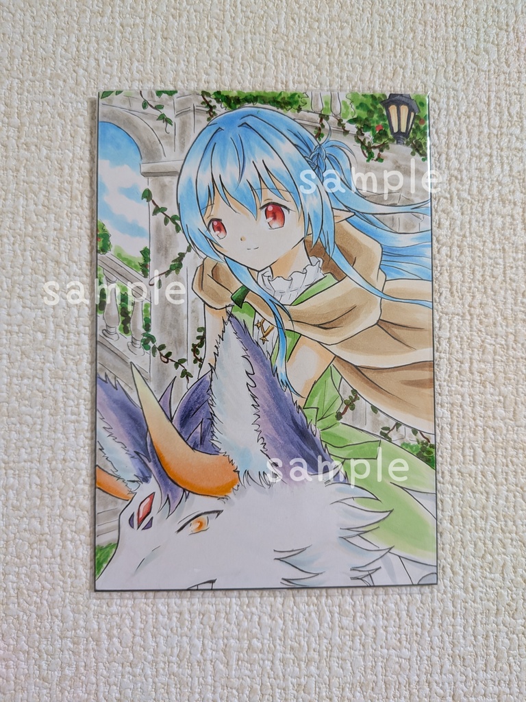 イラスト 原画「エルフの少女と幻獣」