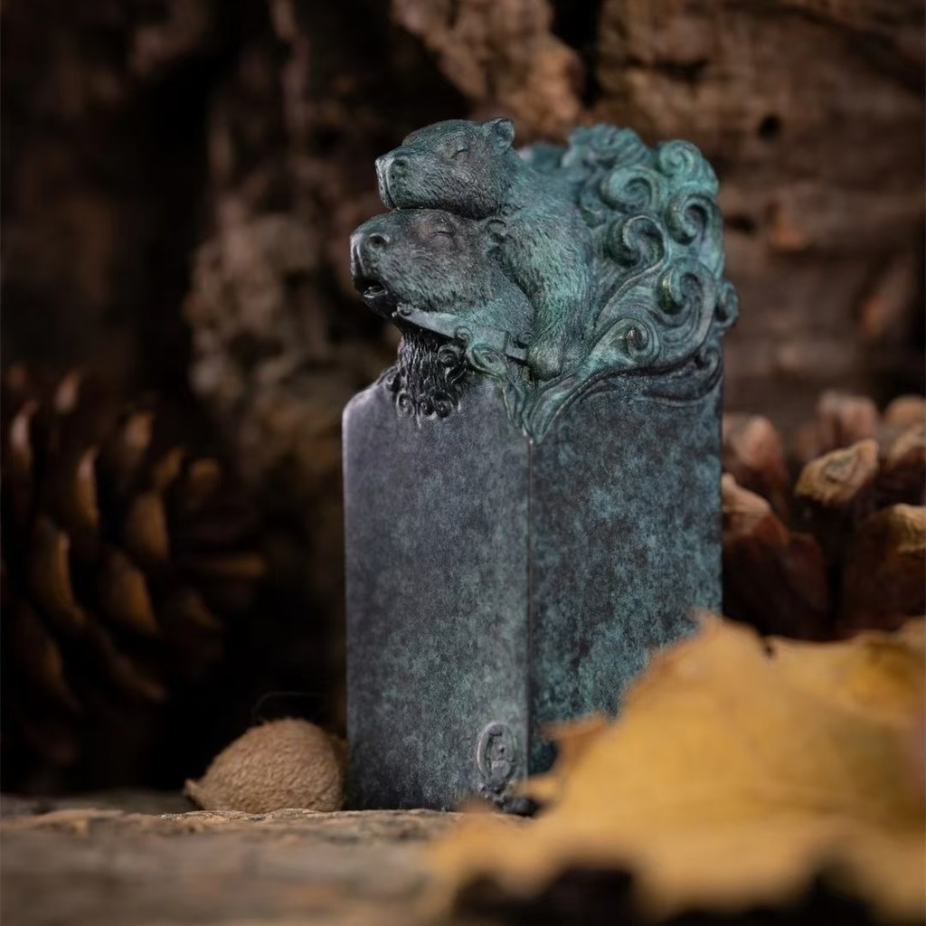 カピバラ殺し屋印鑑 青銅器風 レジン塗装済完成品(ハンドメイド)