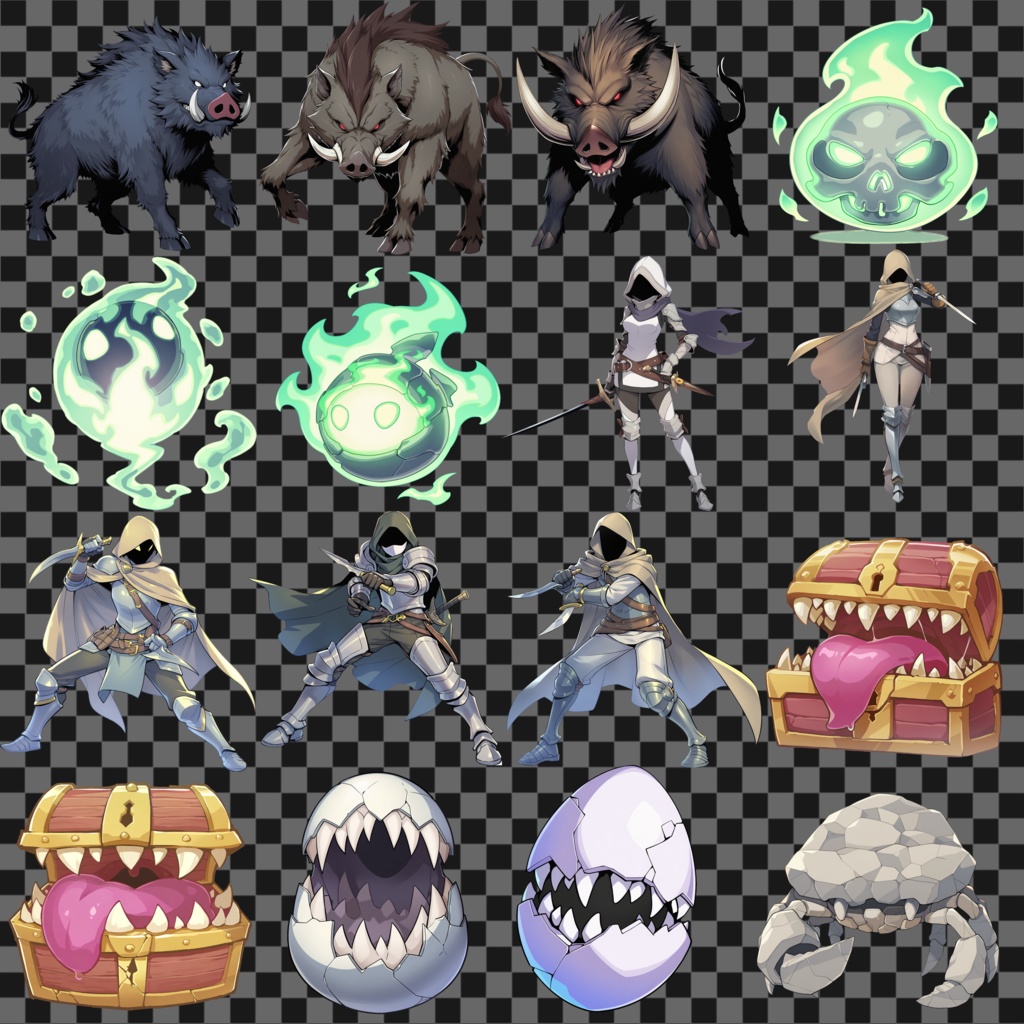 【商用可】RPG序盤モンスター素材60枚セット 1024px / 4096px 透過PNG