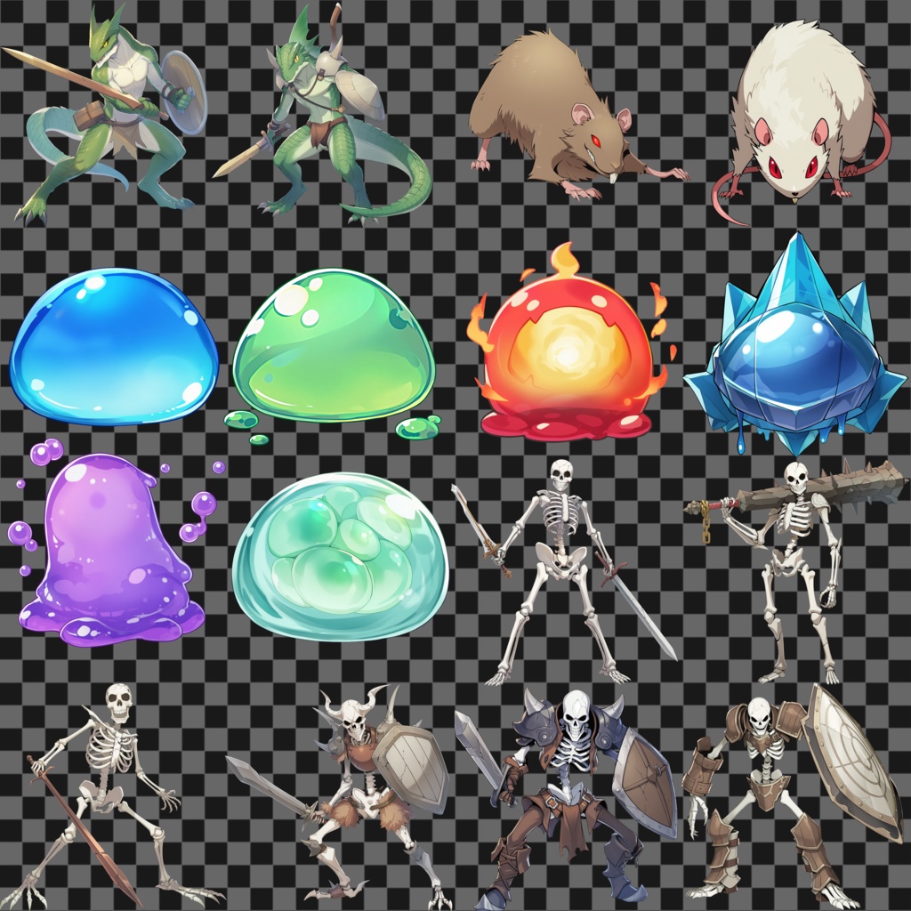 【商用可】RPG序盤モンスター素材60枚セット 1024px / 4096px 透過PNG