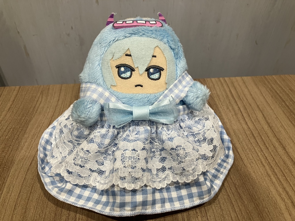 白レースと ギンガムチェックの 夏のお嬢さんドレス(ライトブルー)