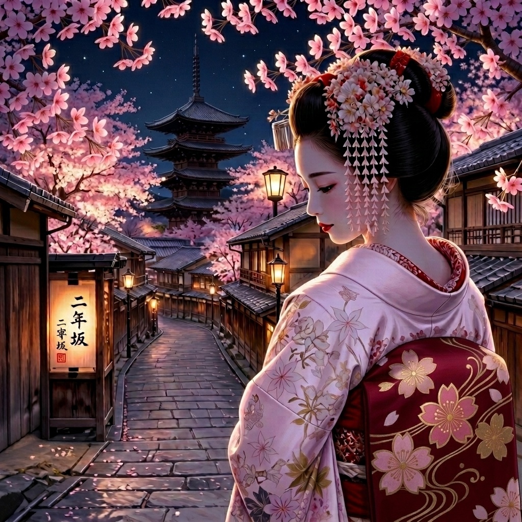 京都 夜桜 舞妓さん Kyoto maiko