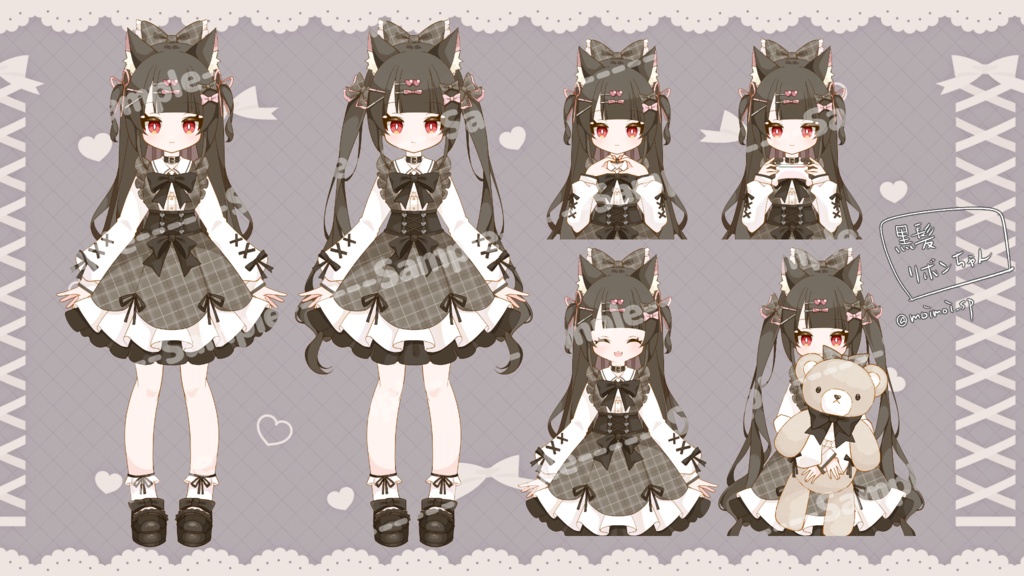 【Live2DModel】髪型2種黒髪リボンちゃん【イラスト付き】