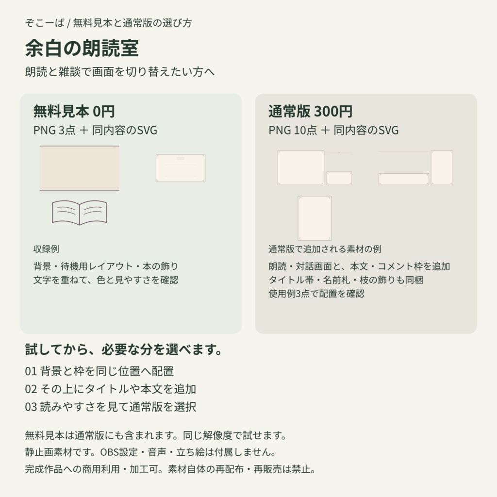【無料見本あり】余白の朗読室|朗読・雑談の配信画像素材 PNG10点+SVG