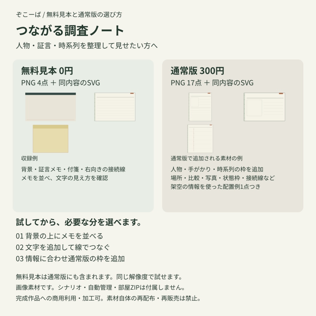 【無料見本あり】つながる調査ノート|TRPG情報整理の画像素材 PNG17点+SVG