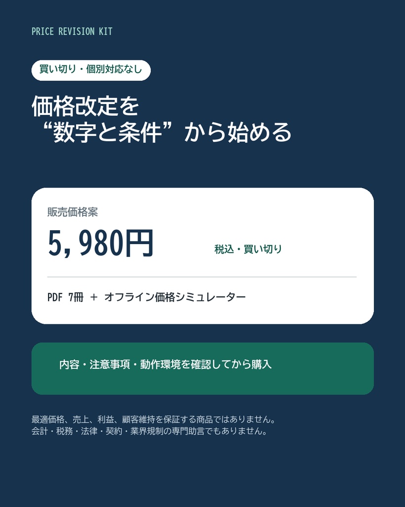 利益を守る価格改定キット|値上げ幅・客数減少・告知・切替を一括整理