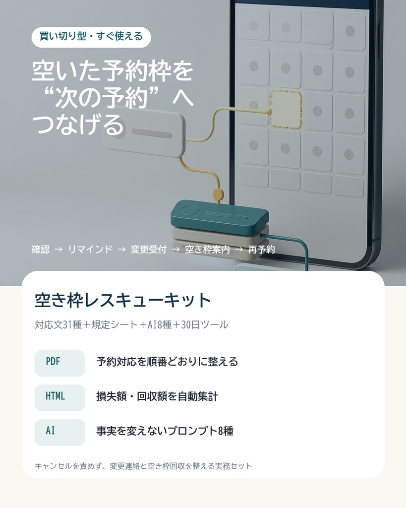 予約キャンセル後の空き枠を回収｜対応文31種＋損失管理ツール