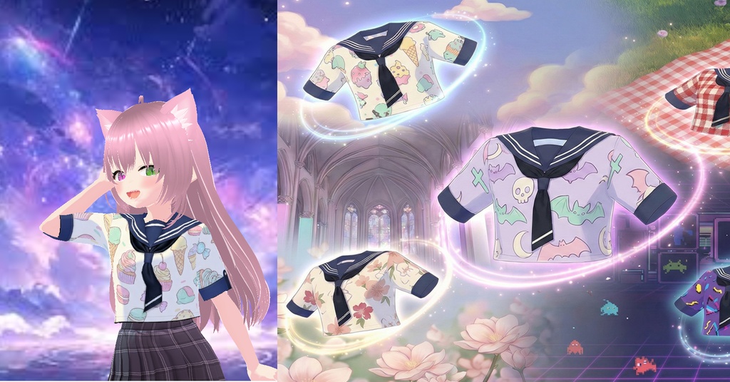 【VRoid】Sailor Top Collection Vol.1 (5 Variations) / 5種類のセーラー服トップス