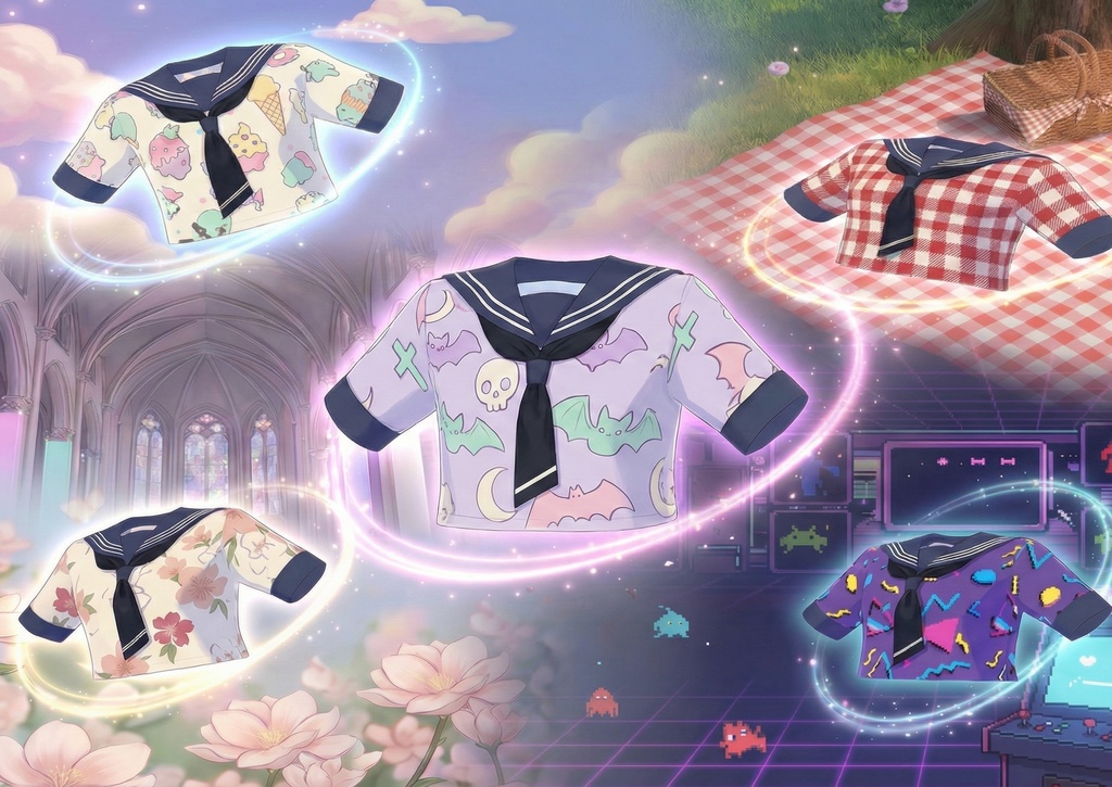 【VRoid】Sailor Top Collection Vol.1 (5 Variations) / 5種類のセーラー服トップス