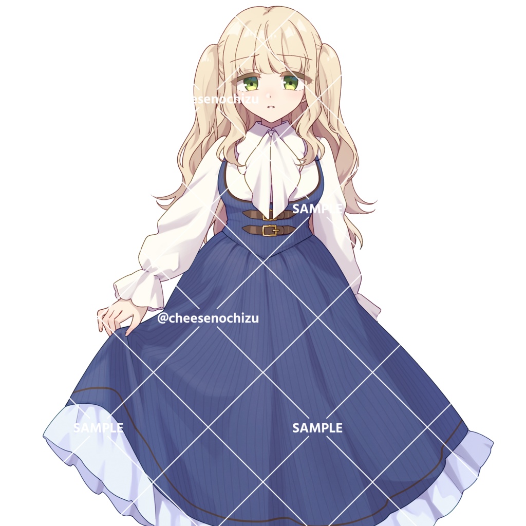 【表情8種+差分パーツ2個】女の子 金髪 お嬢様 クラシカル ワンピース 西洋風