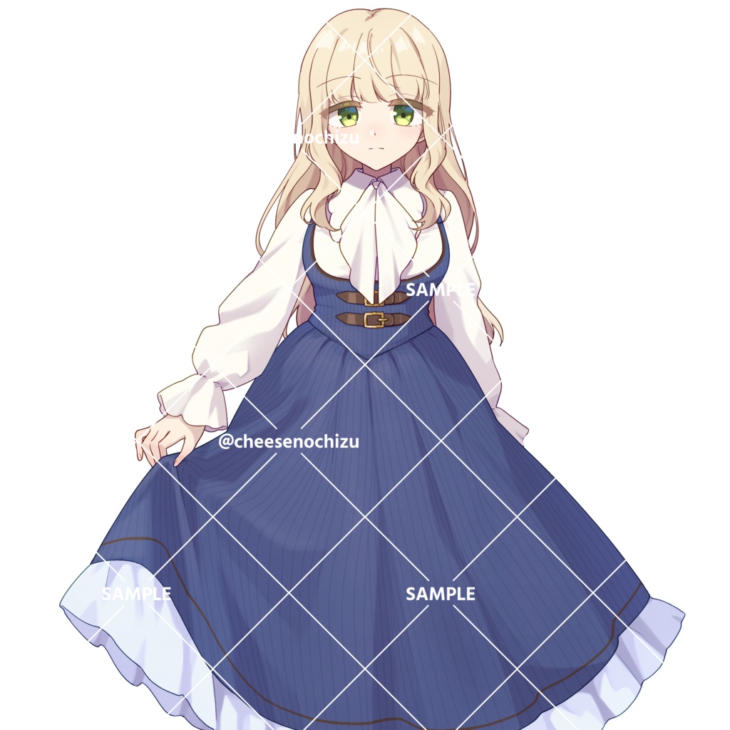 【表情8種+差分パーツ2個】女の子 金髪 お嬢様 クラシカル ワンピース 西洋風