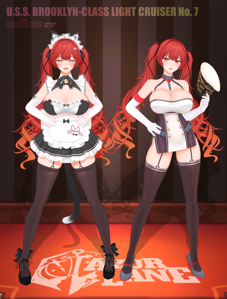 ホノルル Azurlane Honolulu NANODA_SP ver2 & Maid ver  MMD model