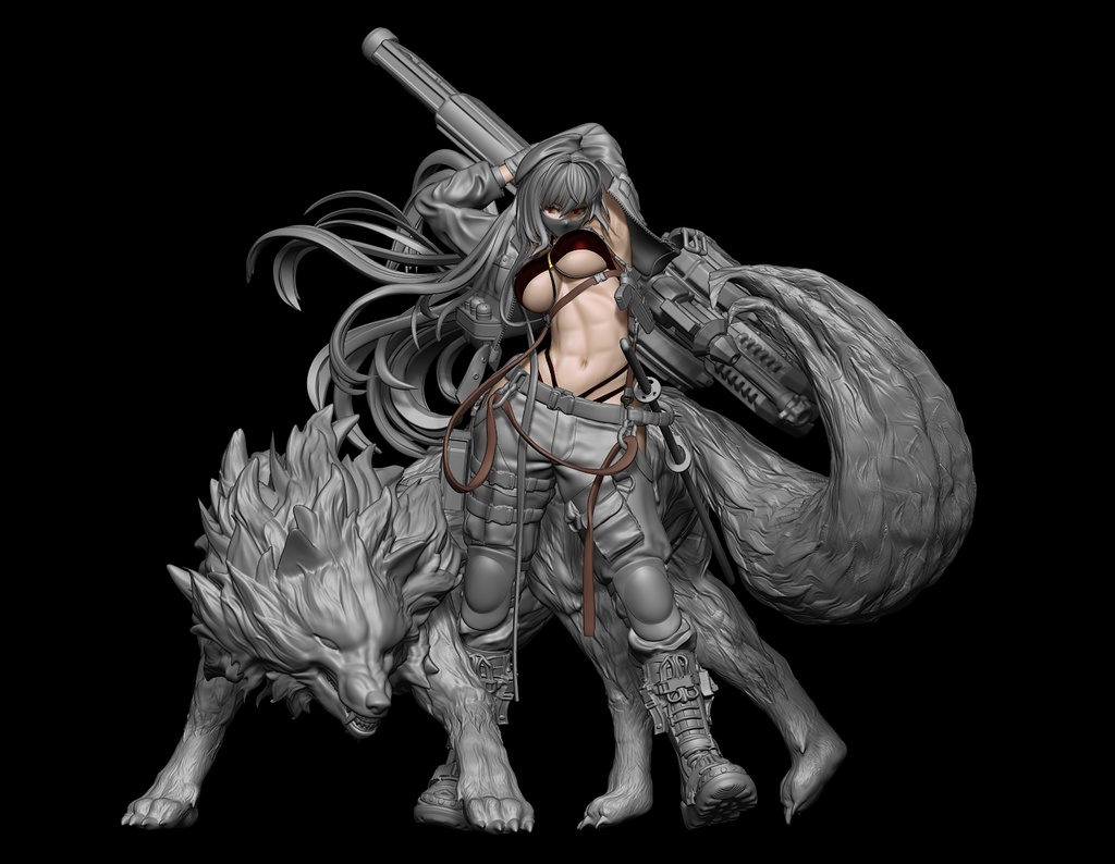 【ガレージキット】軍人女性とオオカミ