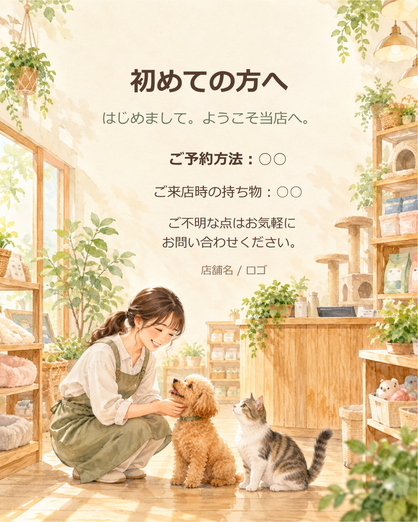 ペット関連のお店向け Canva SNS投稿テンプレート Vol.3|定休日・新商品・お客様の声・来店案内・アクセス