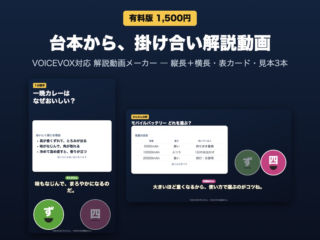 VOICEVOX対応 解説動画メーカー（台本から掛け合い動画を自動で作る）