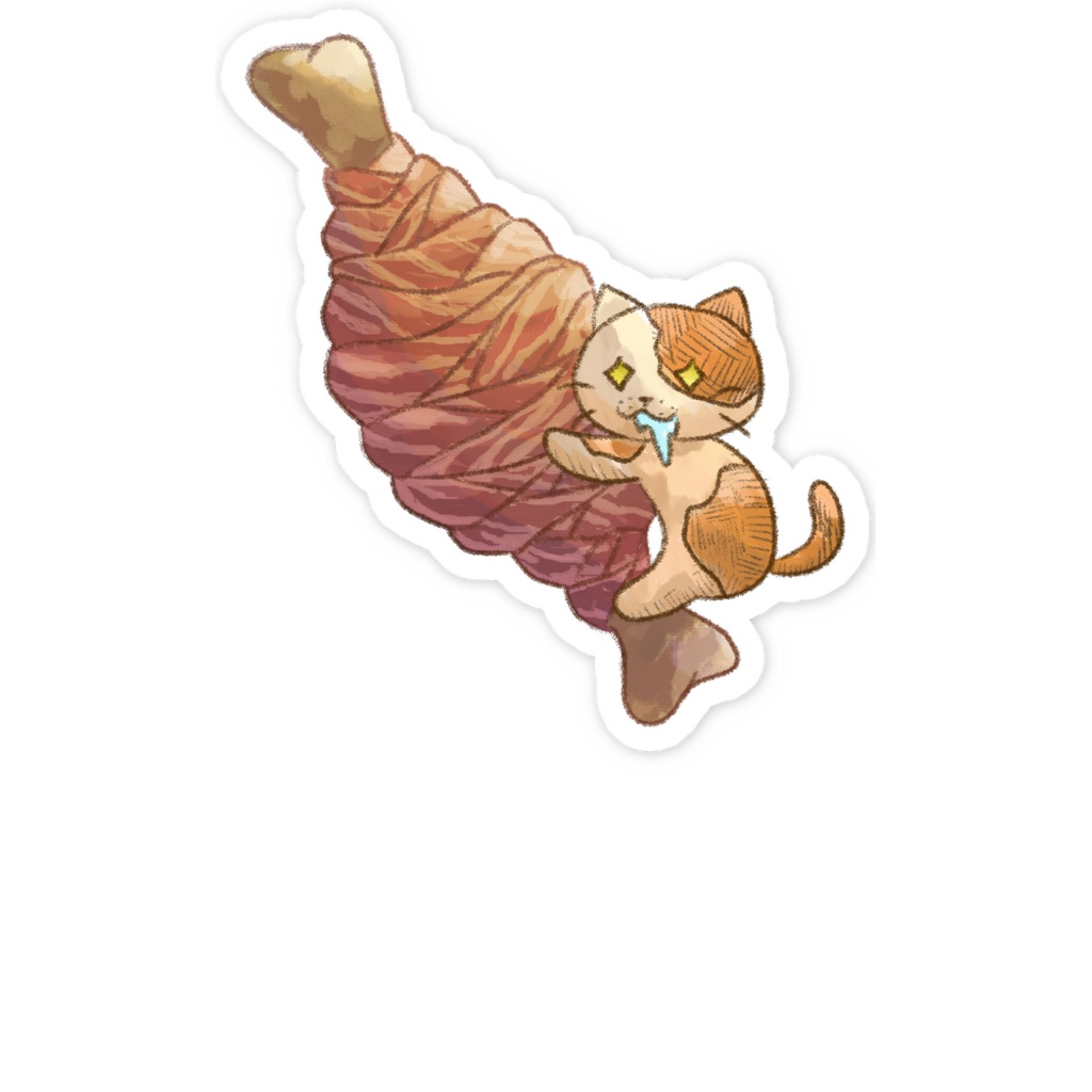 肉につかまる猫