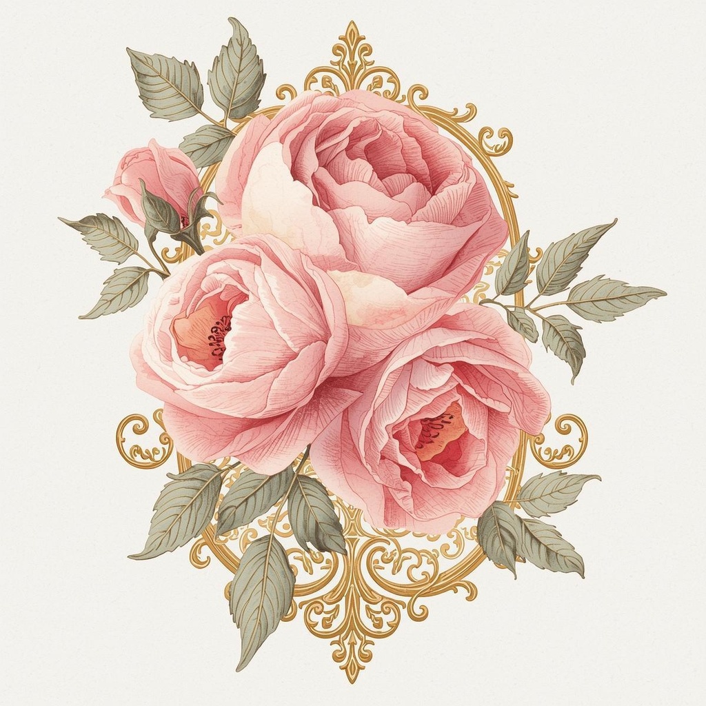 ピンクのアンティークコスメ 水彩クリップアートコレクション(15点セット)