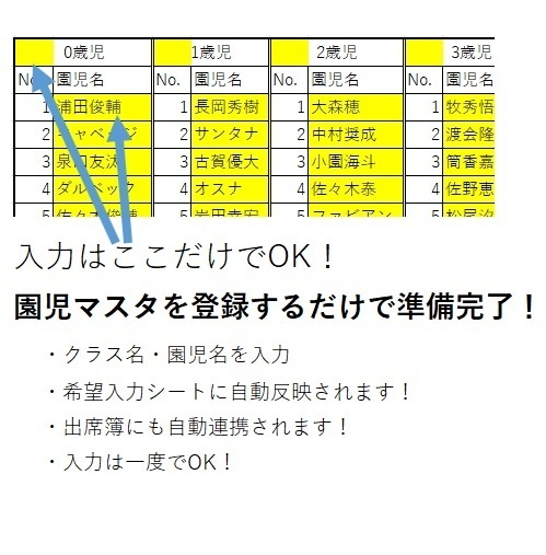 土曜保育 出席簿自動作成テンプレート(Excel)