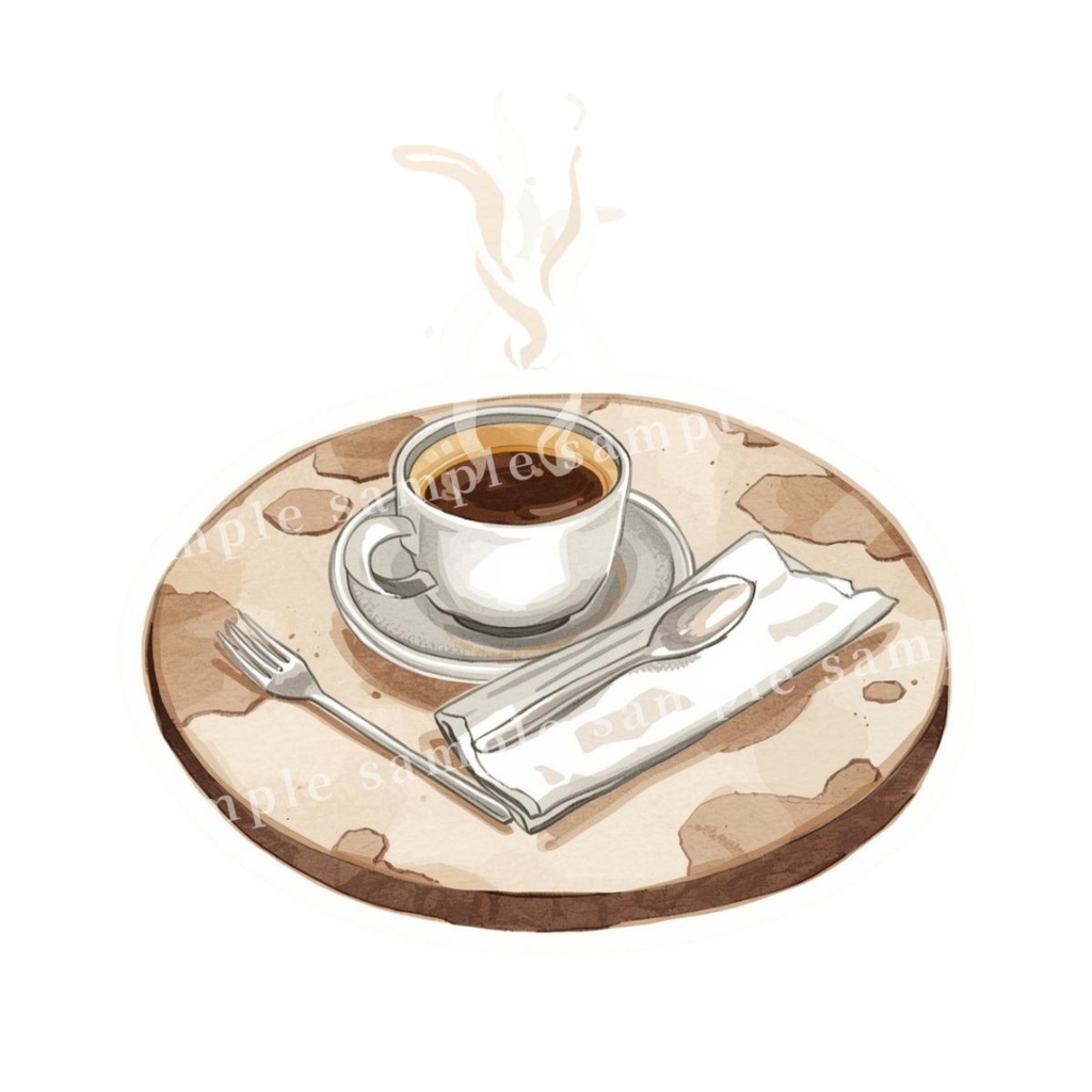 【海外風カフェ】水彩ステッカー&クリップアート10点セット|PNG・背景透過