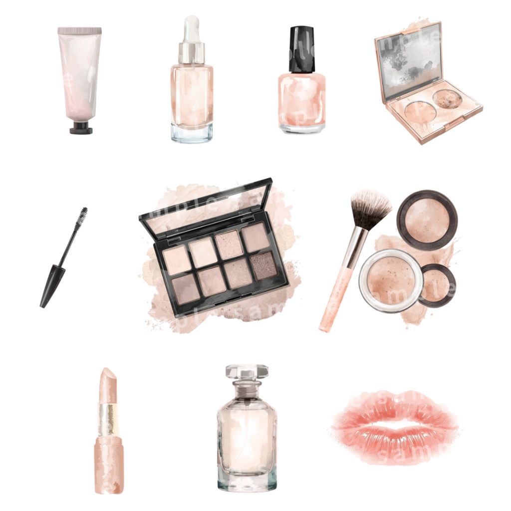 大人可愛い水彩コスメ30種|デジタルプランナーステッカー|GoodNotes手帳デコ・SNS素材(背景透過)