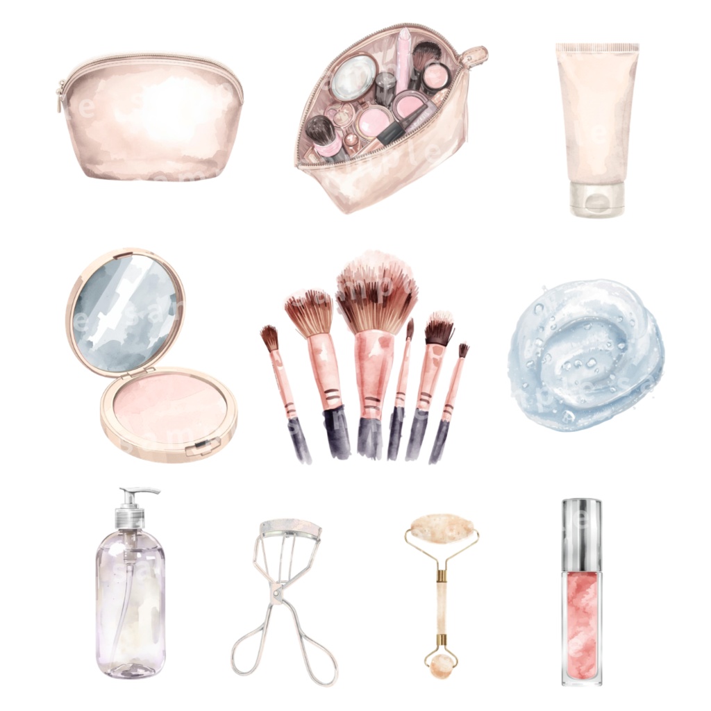 大人可愛い水彩コスメ30種|デジタルプランナーステッカー|GoodNotes手帳デコ・SNS素材(背景透過)