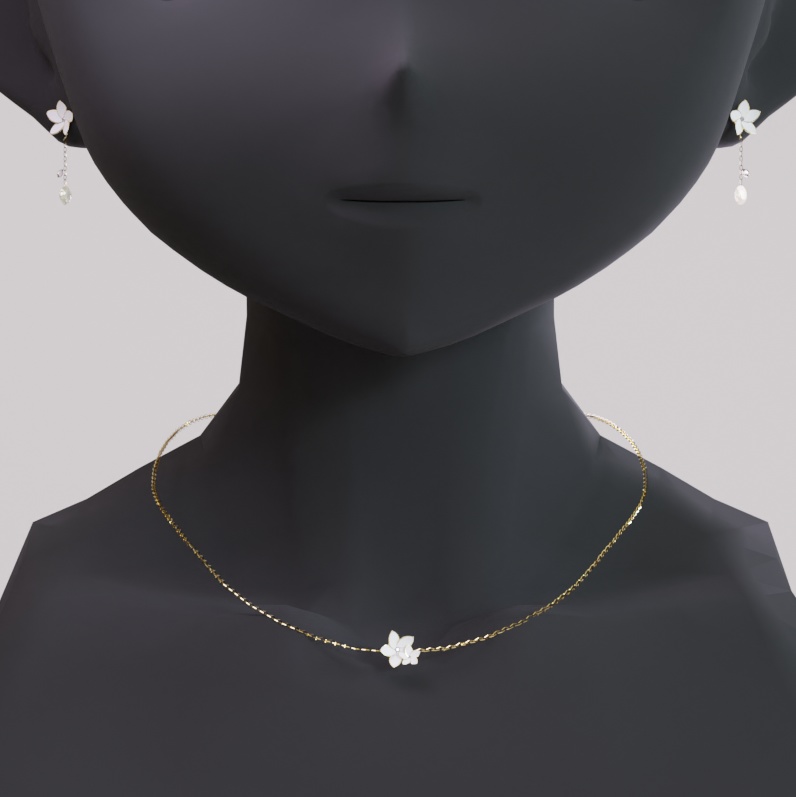 【3D】お花のピアスとネックレス【ダイナミックボーン設定済】