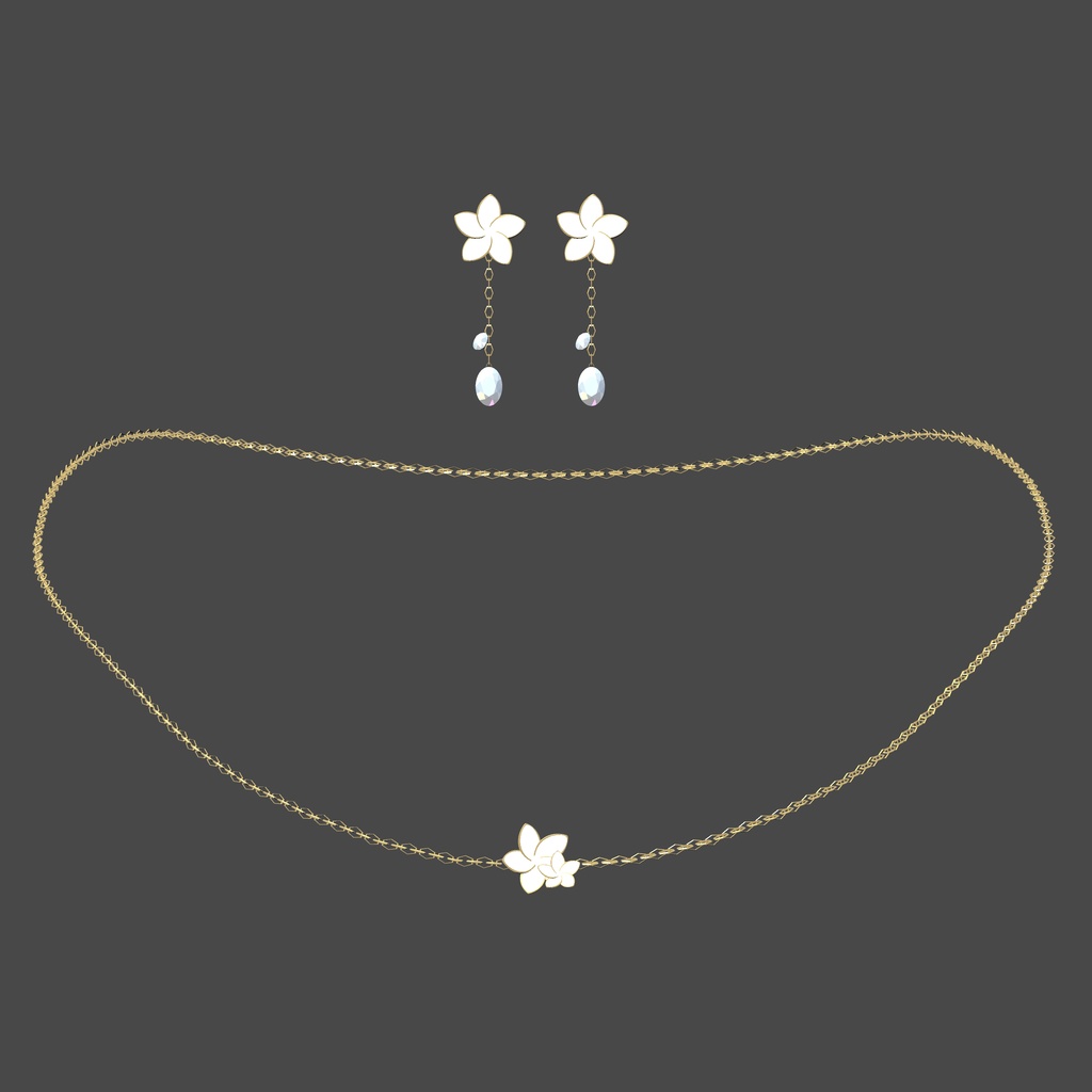 【3D】お花のピアスとネックレス【ダイナミックボーン設定済】