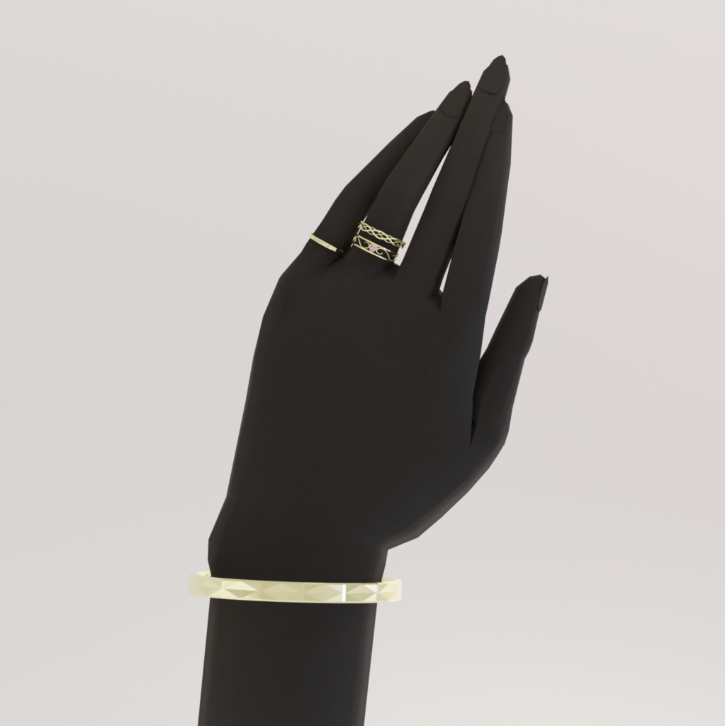 【3D】ハートの指輪とシンプルな指輪の三点セット