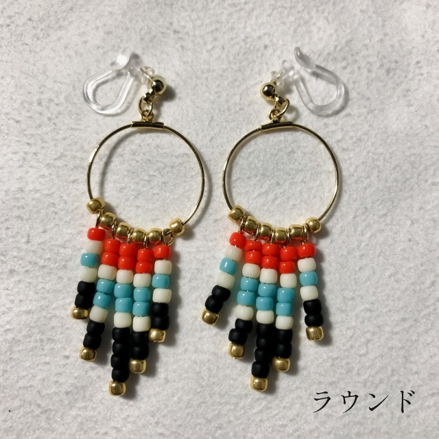 ビーズフリンジ ノンホールピアス