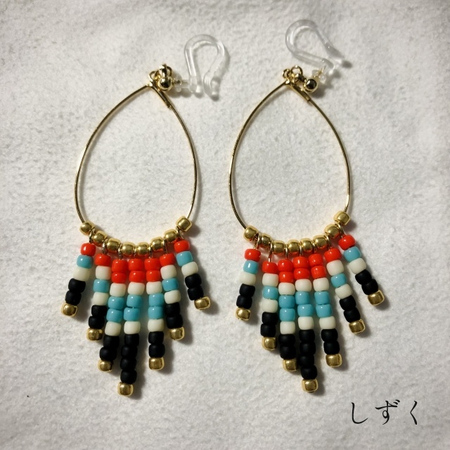 ビーズフリンジ ノンホールピアス